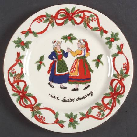 Noble Excellence 12 Days of Christmas (Red Ribbons,Gold Trim) Salad Plate