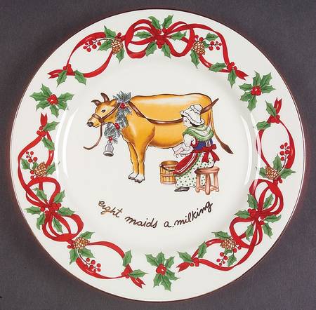Noble Excellence 12 Days of Christmas (Red Ribbons,Gold Trim) Salad Plate