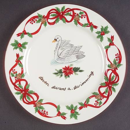 Noble Excellence 12 Days of Christmas (Red Ribbons,Gold Trim) Salad Plate