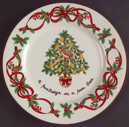 Noble Excellence 12 Days of Christmas (Red Ribbons,Gold Trim) Salad Plate