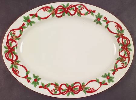 Noble Excellence 12 Days of Christmas (Red Ribbons,Gold Trim) 14" Oval Serving Platter