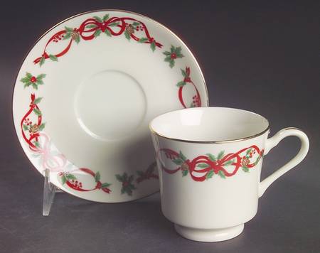 Noble Excellence 12 Days of Christmas (Red Ribbons,Gold Trim) Footed Cup & Saucer Set