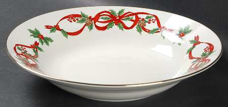 Noble Excellence 12 Days of Christmas (Red Ribbons,Gold Trim) Rim Soup Bowl