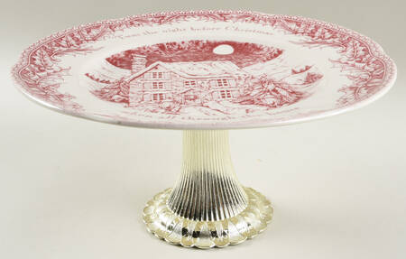 Noble Excellence Twas the Night Before Christmas Cake Stand with 4"-5" Metal Pedestal Hc