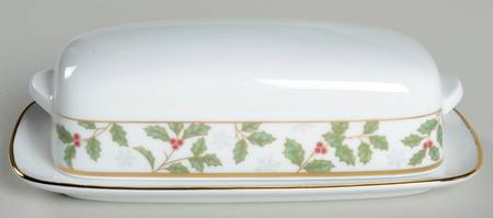 Noritake Holly and Berry Gold 1/4 Lb Covered Butter