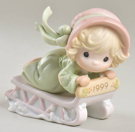 Precious Moments Annual Christmas Figurine Slide Into The Next Millennium With Joy - With Box
