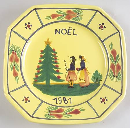 Quimper Soleil Yellow OctagonalLady 1987 Collector Plate