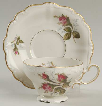 Rosenthal - Continental Moss Rose (Pompadour, Ivory Body, Off Center) Footed Demitasse Cup & Saucer Set