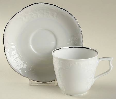Rosenthal - Continental Platinum Band (Sanssouci,White) Flat Cup & Saucer Set