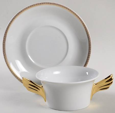 Rosenthal - Continental Medaillon Meandre D'Or Flat Cream Soup Bowl & Saucer Set