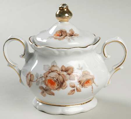 Royal Heidelberg Brown Rose (Gold Trim) Sugar Bowl & Lid