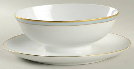 Rosenthal - Continental Gala Blue (Form E Shape) Gravy Boat with Attached Underplate