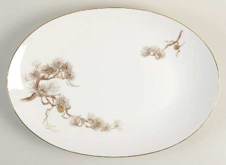 Sango Larchmont (Brown Pine Branch) 12" Oval Serving Platter