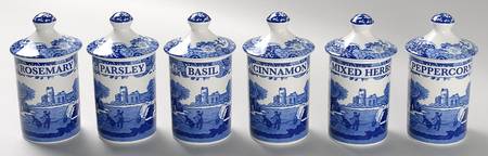 Spode Blue Italian Spice Jar Set (6 Jars with Lids)