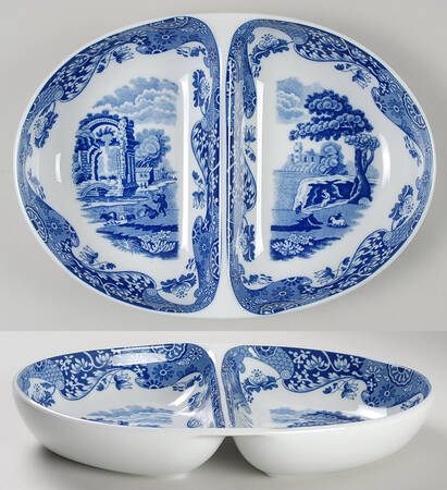Spode Blue Italian 11" Oval Divided Vegetable Bowl