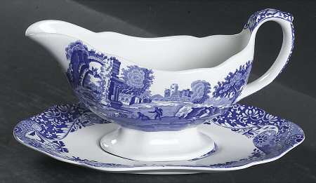 Spode Blue Italian Gravy Boat & Underplate