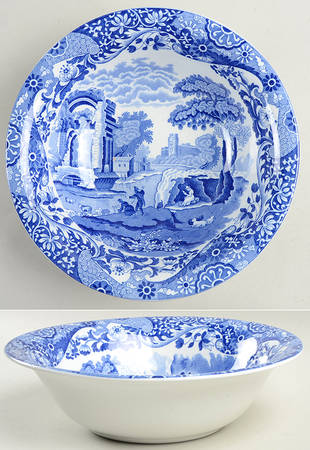 Spode Blue Italian (Older,Scalloped) 9" Round Vegetable Bowl