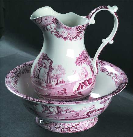 Spode Pink Italian 40 Oz Pitcher and Bowl Set