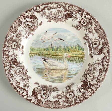 Spode Woodland Snow Goose Dinner Plate - Brown