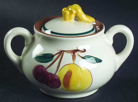 Stangl Fruit (Brown Trim) Sugar Bowl & Lid
