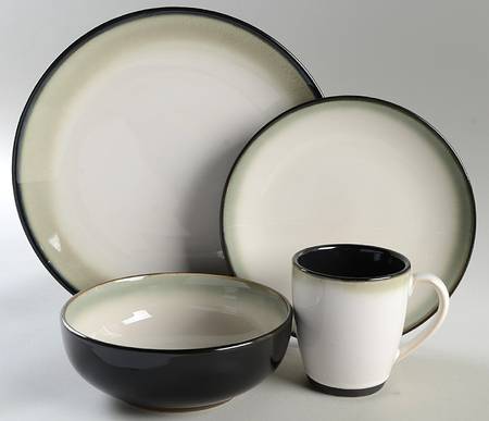 Sango Nova Black (Newer, Grayish White Center) 4 Piece Place Setting