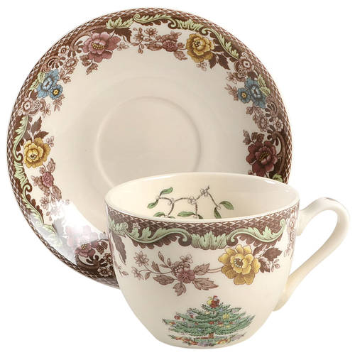 Spode Christmas Tree Grove Flat Cup & Saucer Set