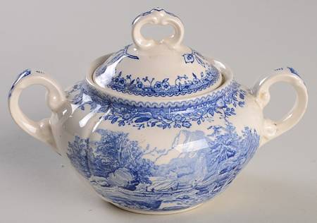 Villeroy & Boch Burgenland Blue (Brown Backstamp) Sugar Bowl & Lid