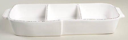 Vietri (Italy) Lastra White (Bright White Glaze) 3 Part Rectangular Divided Server