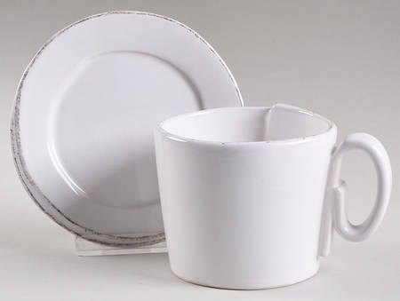 Vietri (Italy) Lastra White (Bright White Glaze) Flat Cup & Saucer Set