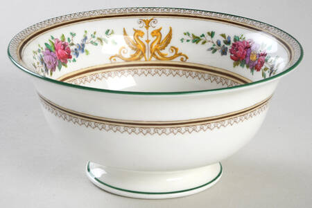 Wedgwood Columbia White (Center Medallion,Green Trim) 5" Footed Bowl