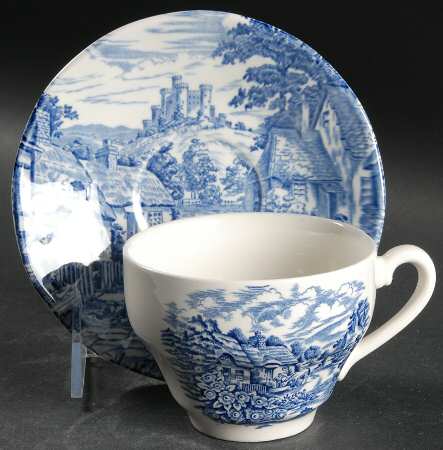 Wedgwood Old English Village Blue Flat Cup & Saucer Set