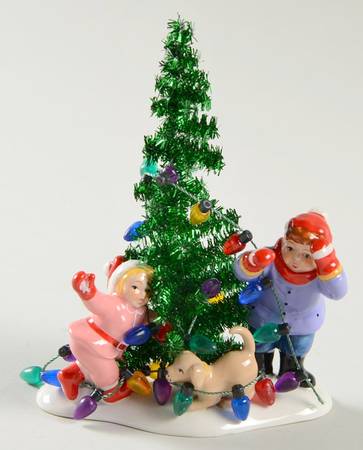 Department 56 Christmas Lane-Snow Village Everyone Decorates Tinsel Tree - Boxed