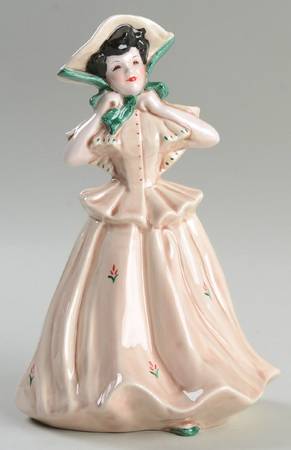 Florence Ceramics Florence Ceramics Figurine PegBeige Wiith Green RibbonFlower Hold  No Box