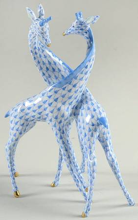 Herend Wild Animals Pair Of Giraffes-Blue - No Box