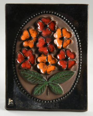 Jie Ceramics Floral Plaques Red And Orange Flowers - No Box