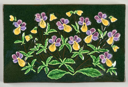 Jie Ceramics Floral Plaques Heartsease-Yellow And Purple - No Box