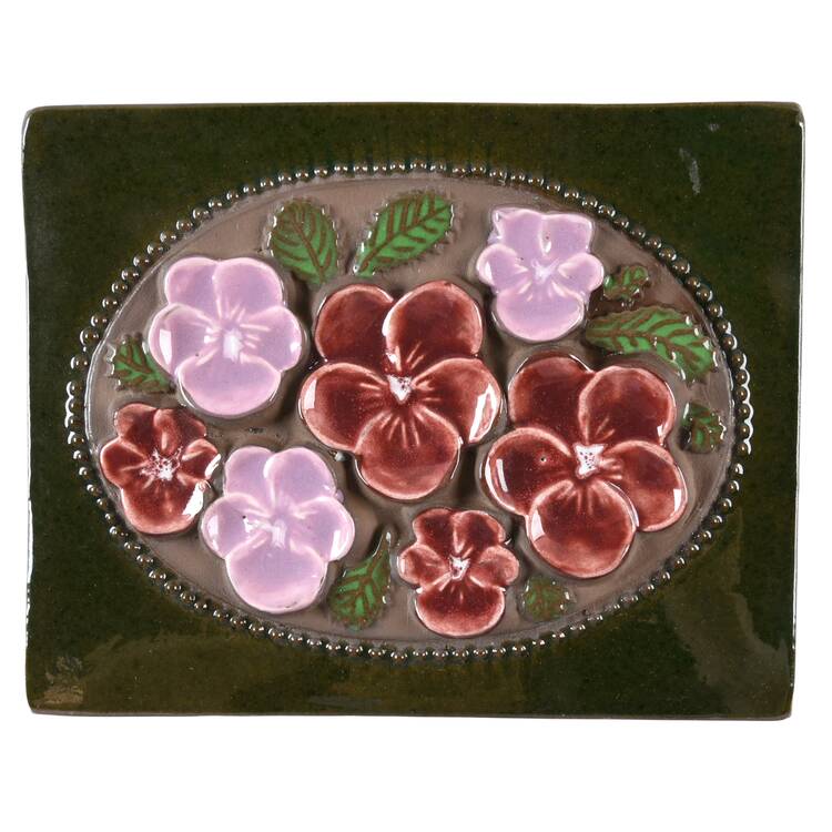 Jie Ceramics Floral Plaques Shades Of Red And Lilac Flowers - No Box