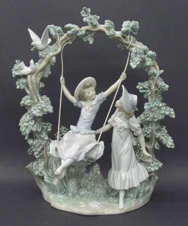 Lladro Children Playing Girls In The Swing - No Box