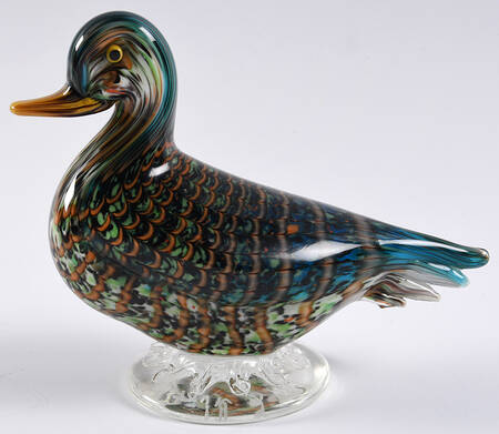 La Tour d'Argent Art Glass Figurines Duck-Green,Brown,Teal - No Box