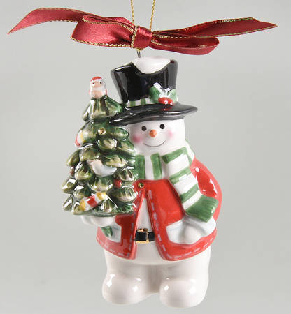 Spode Christmas Tree Ornaments Snowman With Tree - Boxed