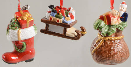 Villeroy & Boch Nostalgic Ornaments Stock - Sleigh- Santa Bag-3 Pc Boxed Set - Boxed