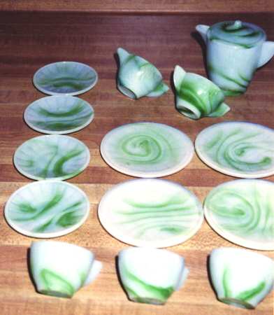 Stacked Disc and Panel Green and White by Akro Agate