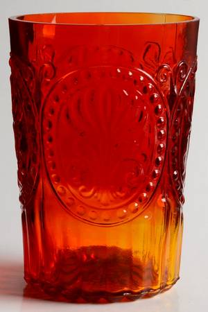 Anthropologie Glass Fleur de Lis 12 Oz Amber Flat Tumbler