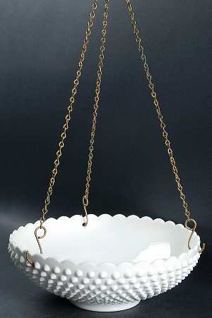 Fenton Hobnail Milk Glass Round Hanging Bowl