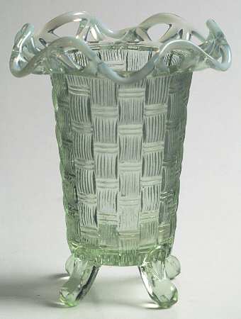 Basketweave with Open Edge-Green Opalescent by Fenton