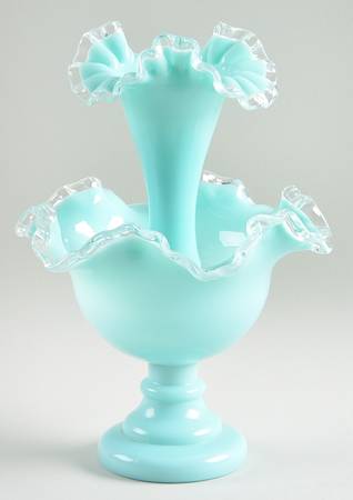 Fenton Silver Turquoise Footed Epergne Bowl with Vase