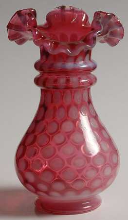 Fenton Cranberry Opalescent 6" Crimped Vase