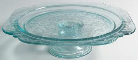 Indiana Glass Recollection Green (Teal) Footed Cake Plate