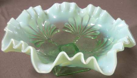 Beaded Fans Green Opalescent by Jefferson Glass