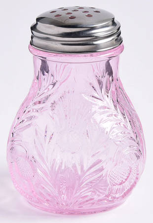 Mosser (Ohio) Inverted Thistle Light Pink (Rose) Sugar Shaker with Small Cast Top